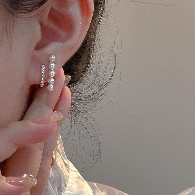 双层锆石珍珠耳钉