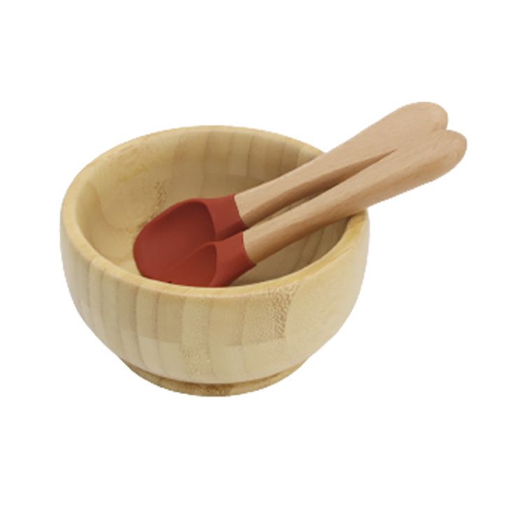 竹碗 叉勺M-527#砖红